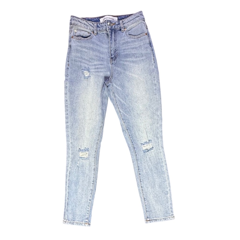 Ashley Mason Distressed Jeans Size 5 Light Wash High Rise Cropped Denim
